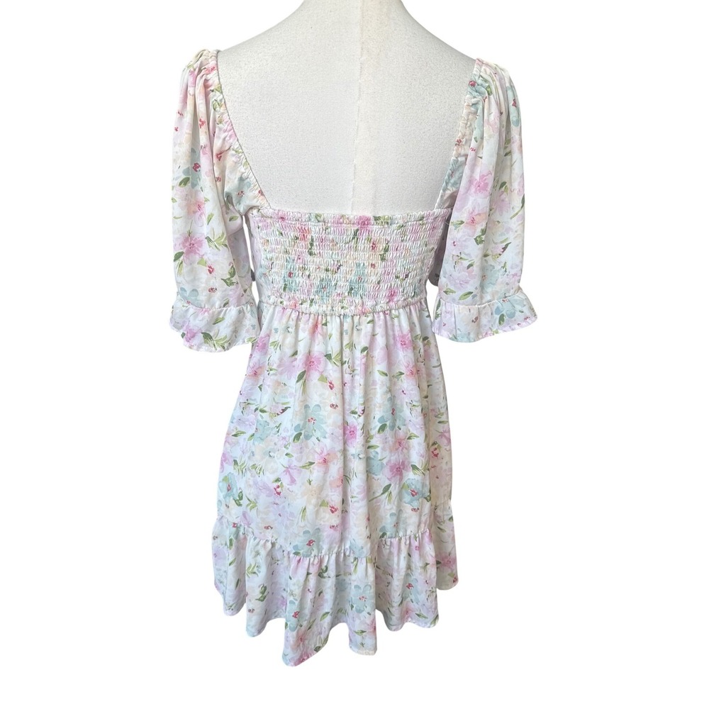 Abercrombie & Fitch Floral Milkmaid Puff Sleeve Mini Dress Size M Smocked Ruffle - Picture 7 of 11